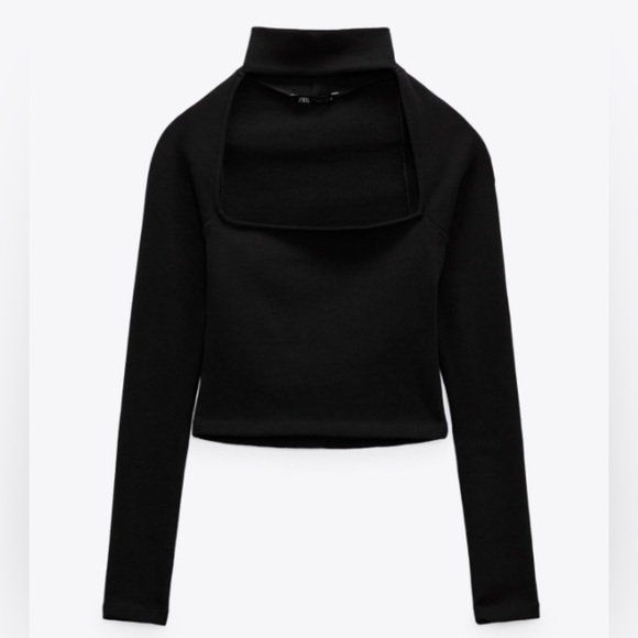 Zara BLACK CHOKER TOP WITH LONG SLEEVES - Picture 2 of 6